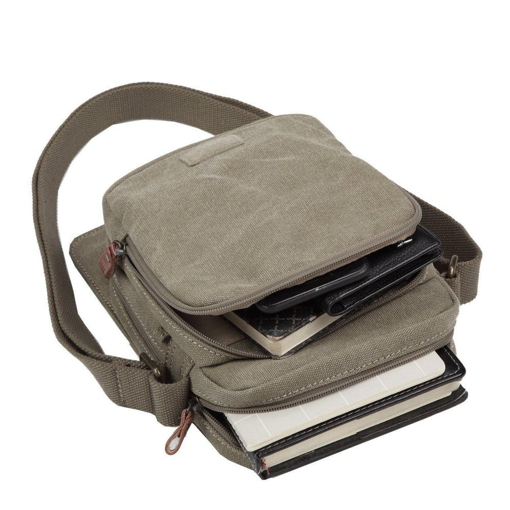 Classic Small Zip Front Cross Body Bag - Khaki