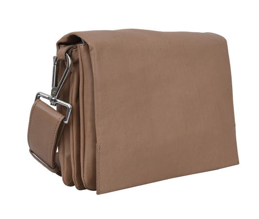 Louise Soft Leather Hand Bag w/flap - Florence Almond